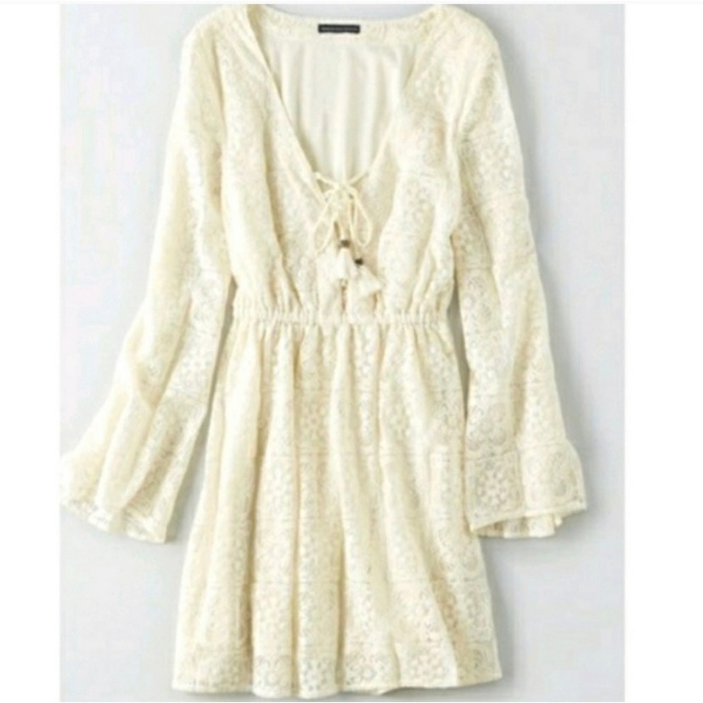 NWOT American Eagle Boho Lace Bell Sleeve Dress, Size Large